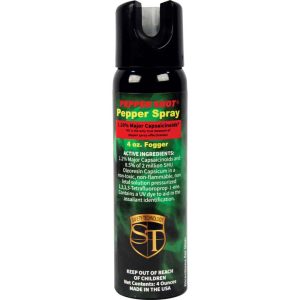 Pepper Shot 1.2% MC 4 oz Pepper Spray – Stream or Fogger, Flip Top or Locking Actuator, 18-20 Bursts with UV Dye